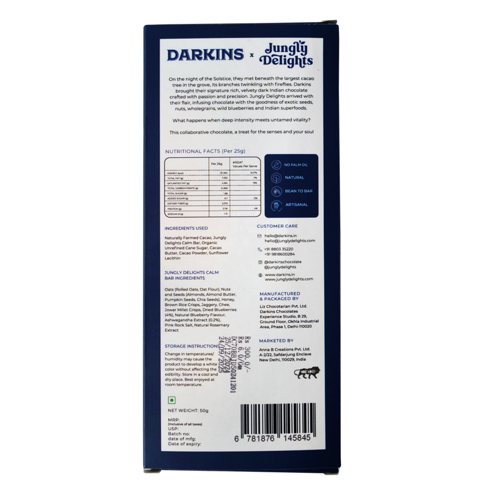 Load image into Gallery viewer, 70% Dark Chocolate with Blueberry & Ashwagandha Superfood Bar (Calm Bar) - Darkins Chocolates