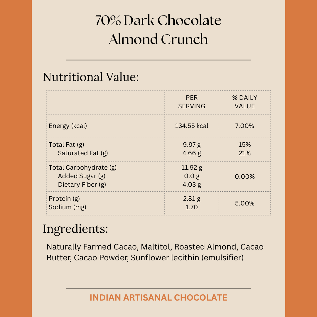 70% Dark Chocolate Almond Crunch (Sugarfree)