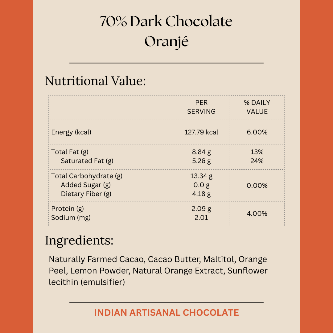 70% Dark Chocolate Oranjé (Sugarfree)