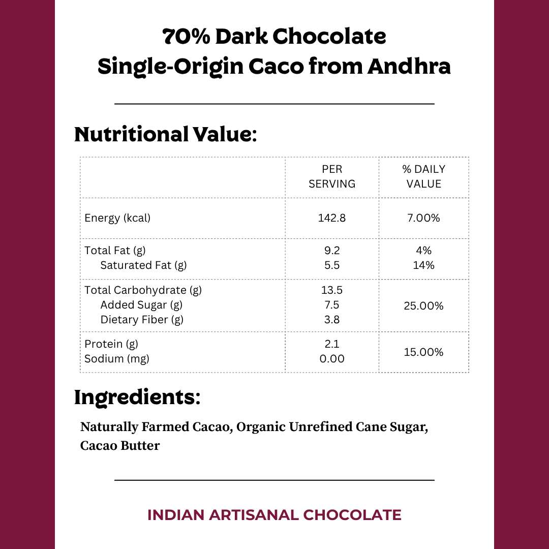 70% Single Origin Dark Chocolate- Andhra Pradesh - Darkins Chocolates