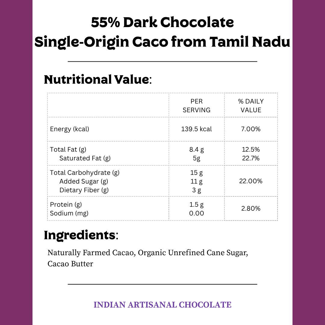 55% Single Origin Dark Chocolate- Tamil Nadu - Darkins Chocolates