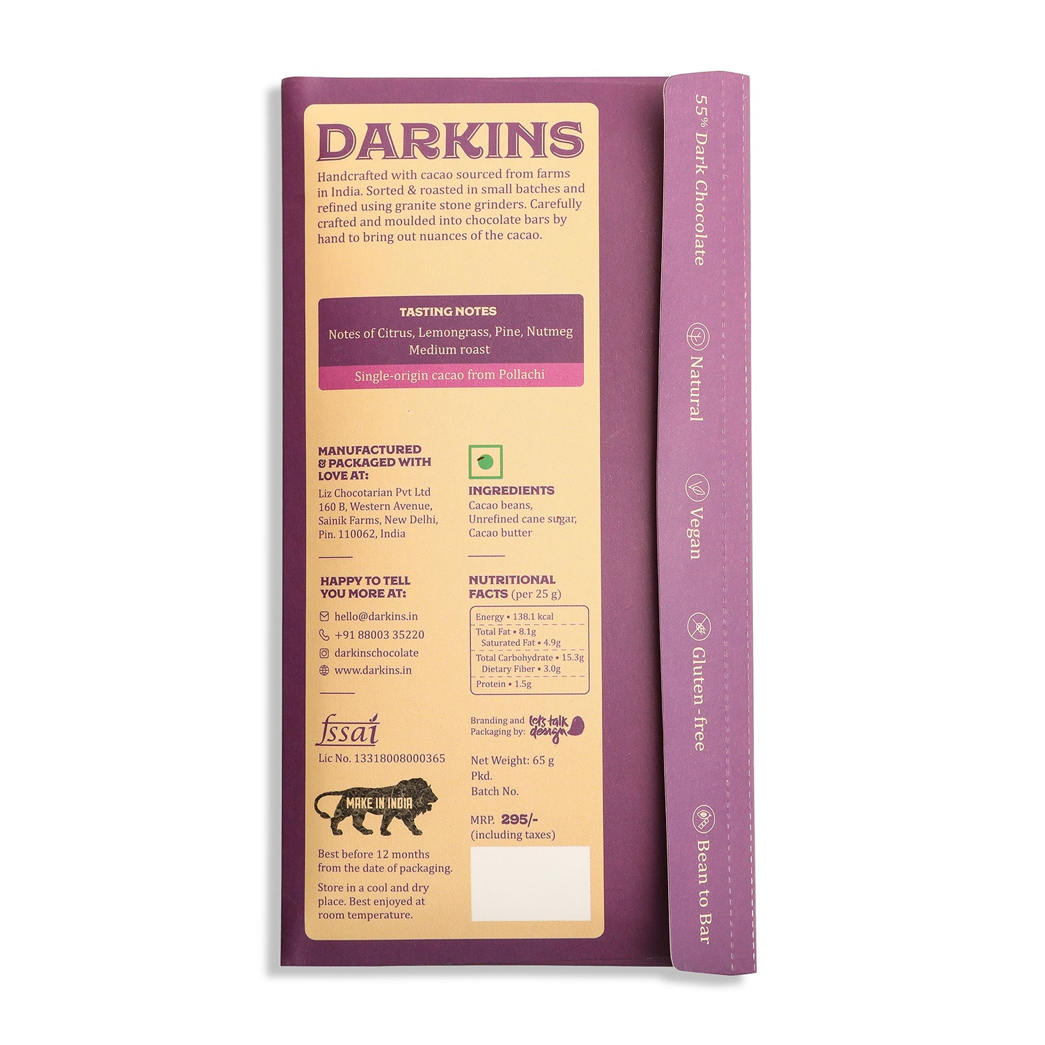 55% Dark Chocolate- Single Origin cacao from Tamil Nadu - Darkins Chocolates