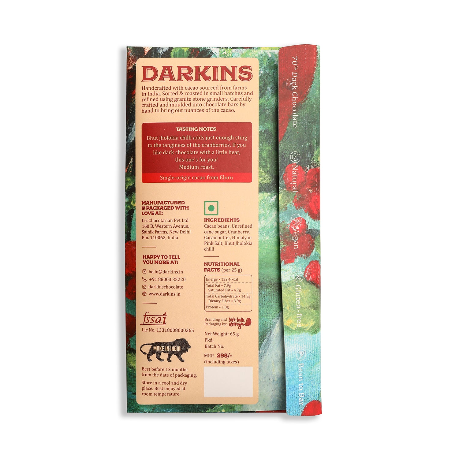 70% Dark Chocolate with Cranberry & Chilli - Darkins Chocolates